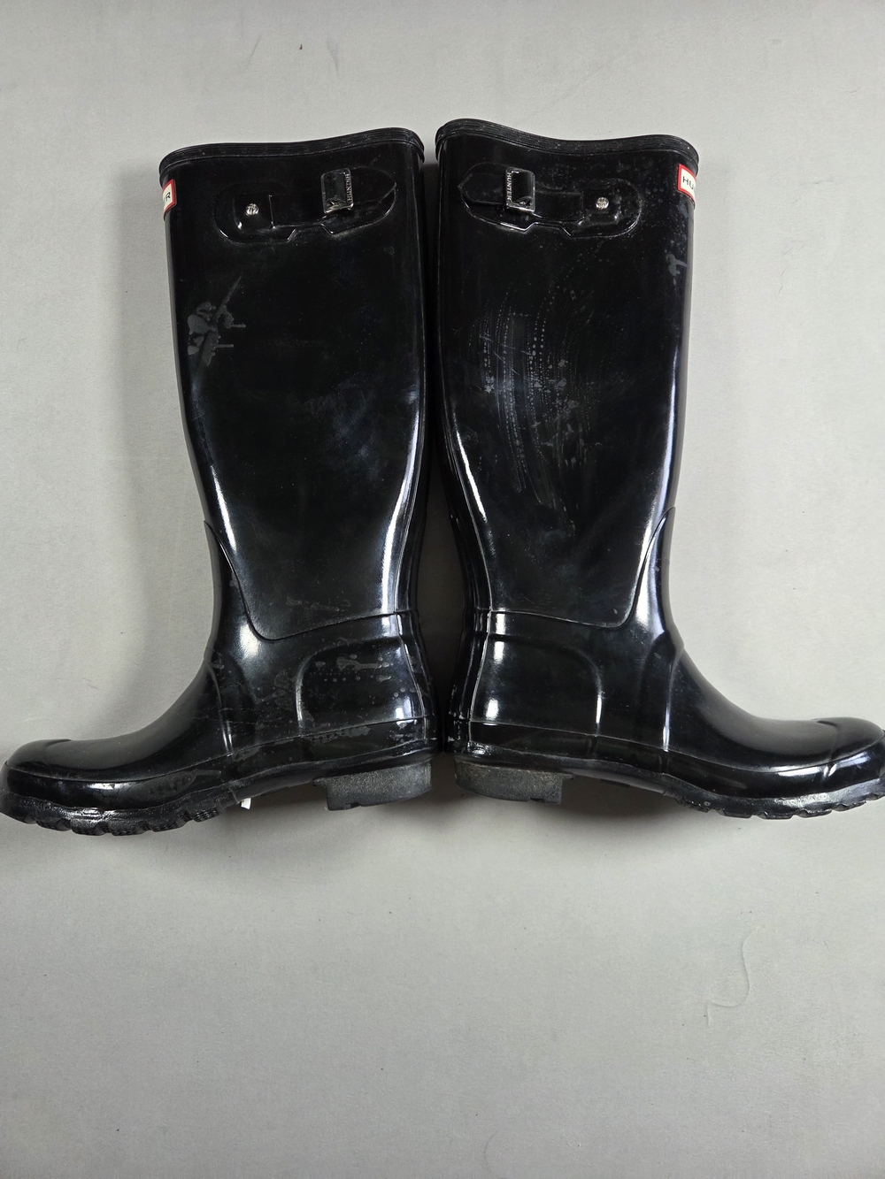 Hunter Black Gloss Tall Rain Boots with Red Logo Trim Womens Size 8 - Picture 3 of 12